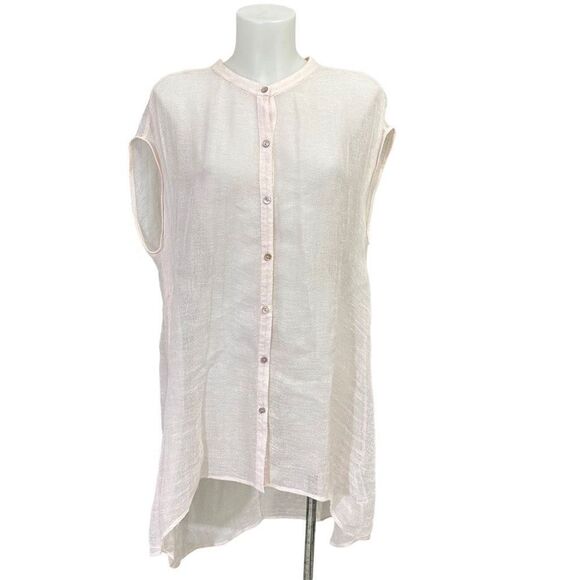 Eileen Fisher Shell Mandarin Sleeveless Button Up Mesh Cover Up Tunic Size L‎ - Picture 1 of 7